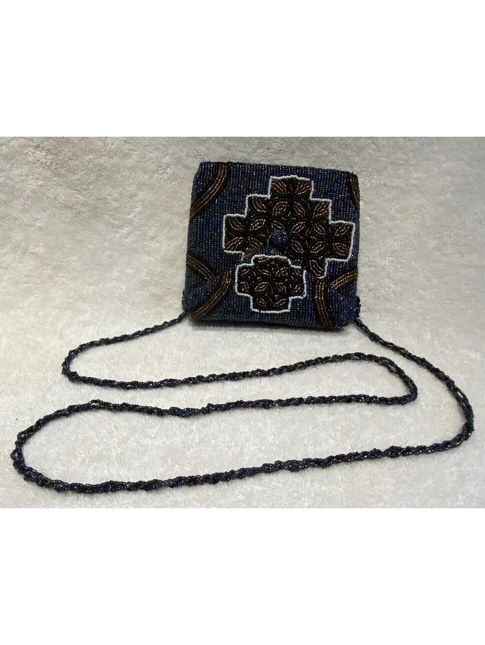 Decorative Beaded Purse with Intricate Multi Color Beadwork Patterns 5.5” x 5.5”